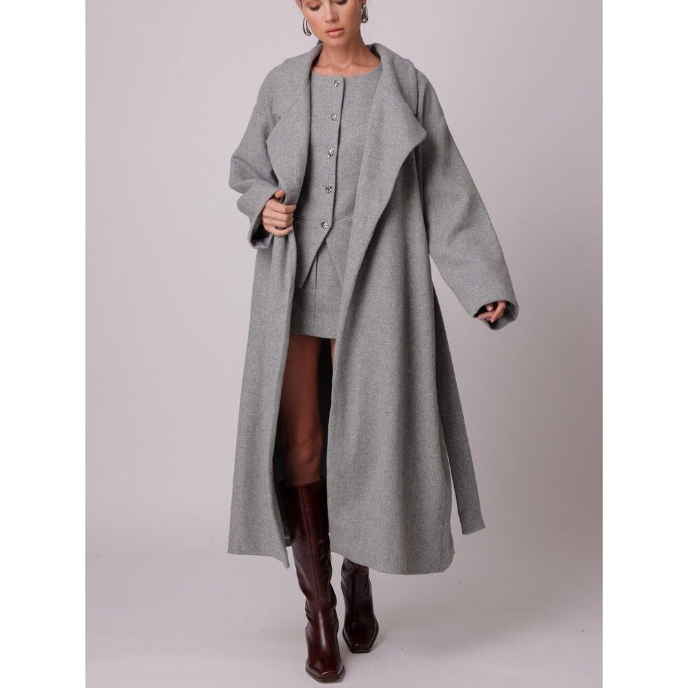 Line & Dot Women's Trench Coat XS NWT Damson Grey $205 Luxury Oversized Belted